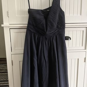 Ann Taylor navy silk chiffon one-shoulder dress